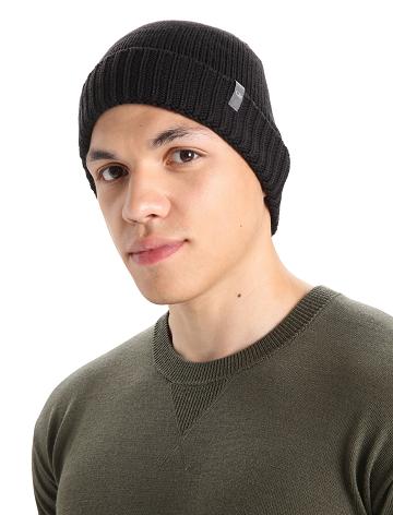 Men's Icebreaker Unisex Merino Vela Cuff Beanie Hats Black | CA 1857ILHS